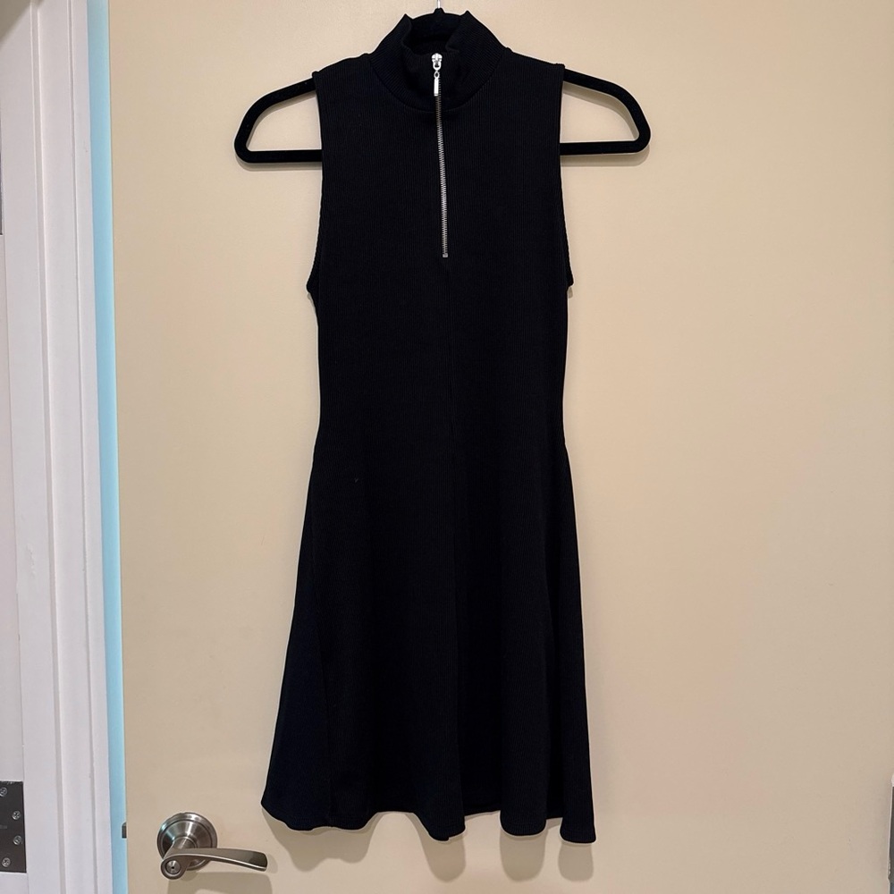 Zara Black Sleeveless Zip-Neck Mini Dress